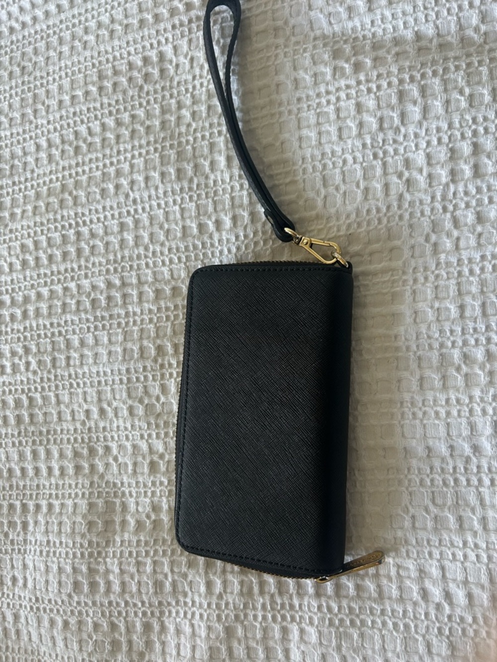Michael Kors Black Leather Zip Wristlet with Gold Logo - Picture 3 of 4